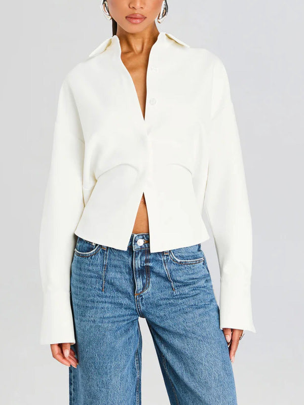 Ria | Crepe Draped Button Down Shirt