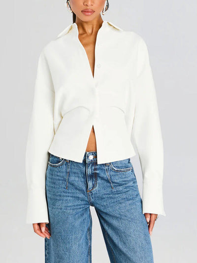 Ria | Crepe Draped Button Down Shirt