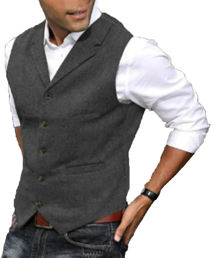 PRESTIGE - Mens Tweed Suit Waistcoat Vest Business V Neck Waistcoat