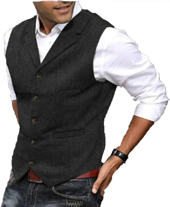 PRESTIGE - Mens Tweed Suit Waistcoat Vest Business V Neck Waistcoat