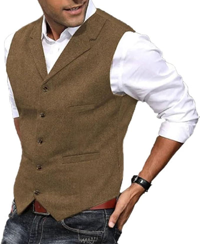 PRESTIGE - Mens Tweed Suit Waistcoat Vest Business V Neck Waistcoat