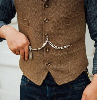 PRESTIGE - Mens Tweed Suit Waistcoat Vest Business V Neck Waistcoat