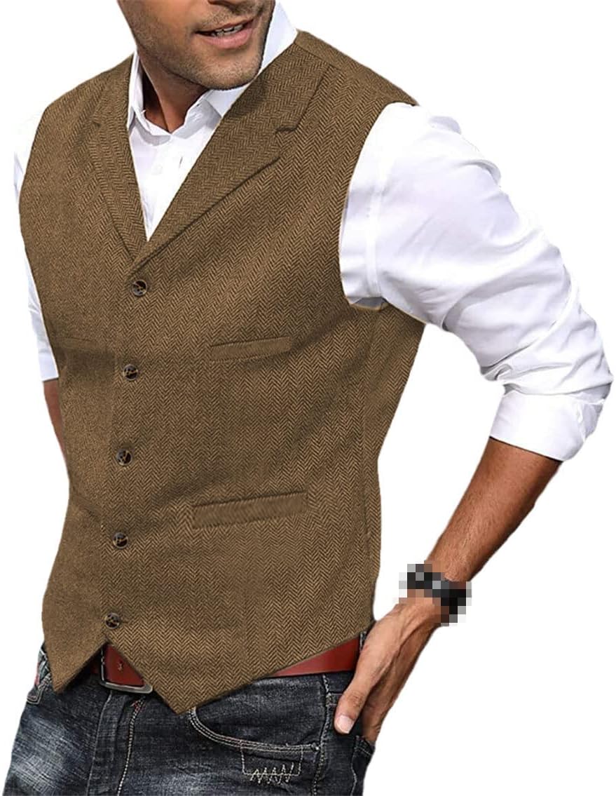 PRESTIGE - Mens Tweed Suit Waistcoat Vest Business V Neck Waistcoat