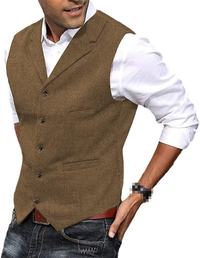 PRESTIGE - Mens Tweed Suit Waistcoat Vest Business V Neck Waistcoat