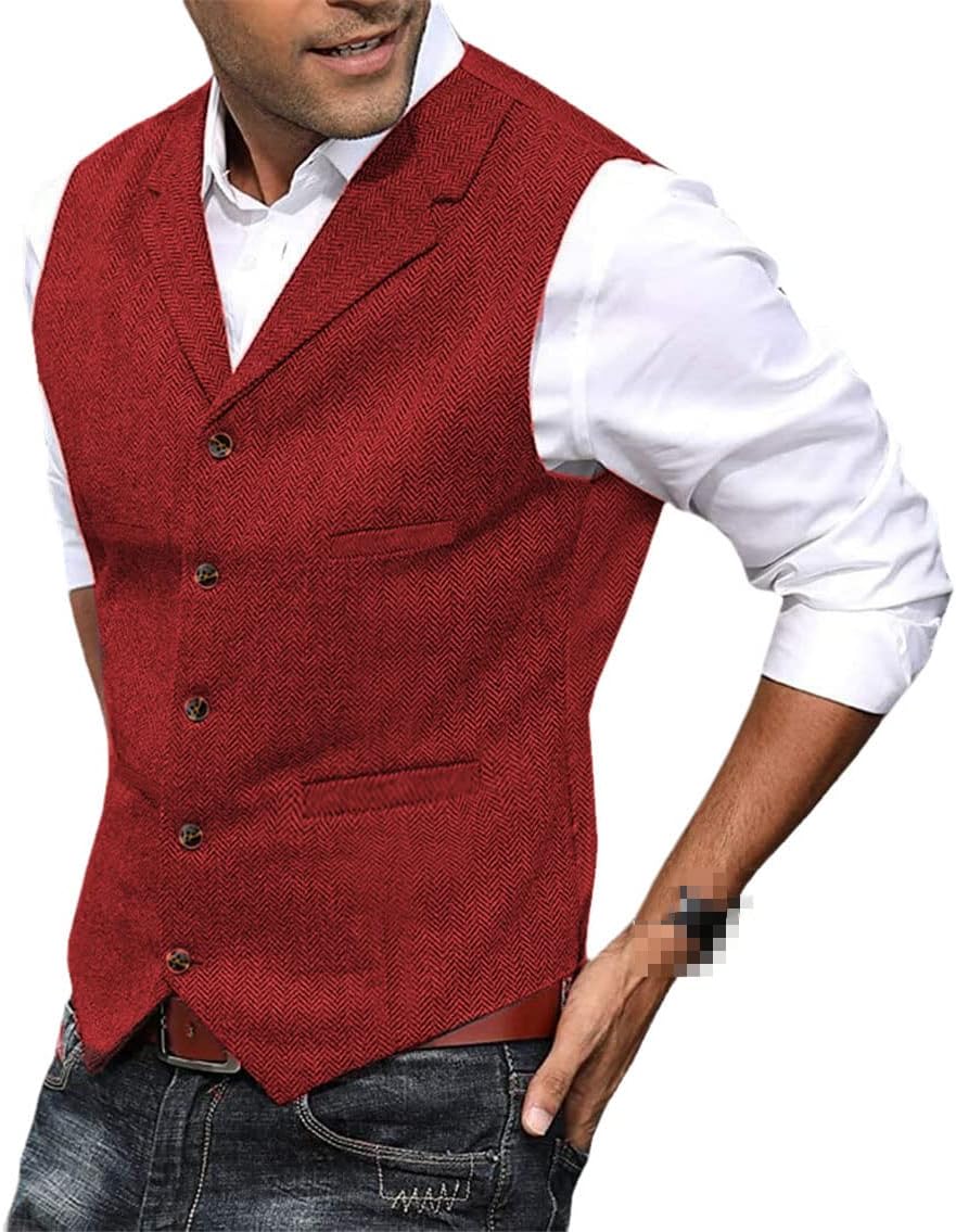 PRESTIGE - Mens Tweed Suit Waistcoat Vest Business V Neck Waistcoat